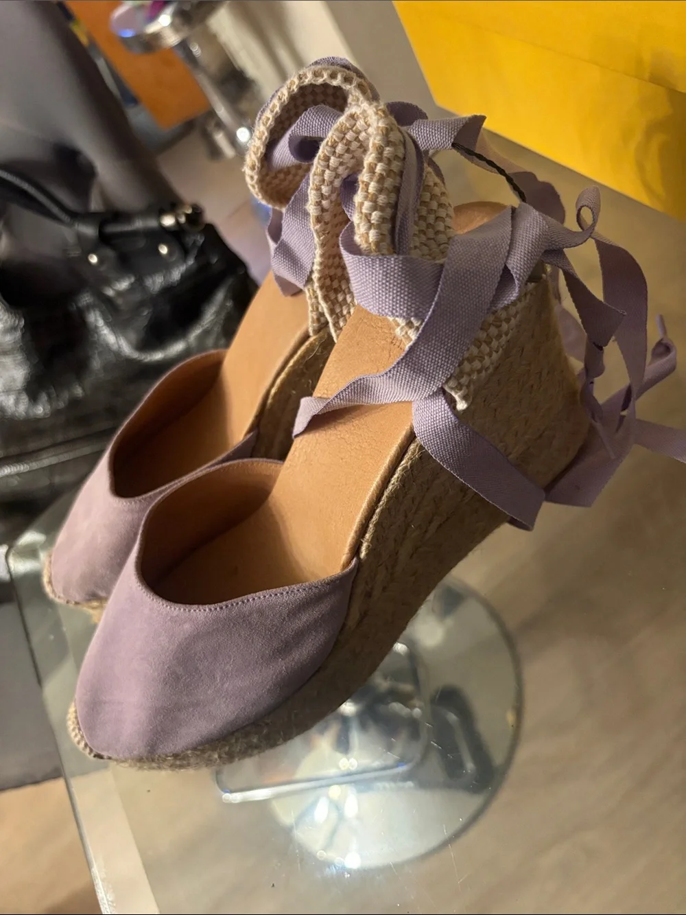 Lilac Espadrille Wedge Sandals with Ankle Wraps